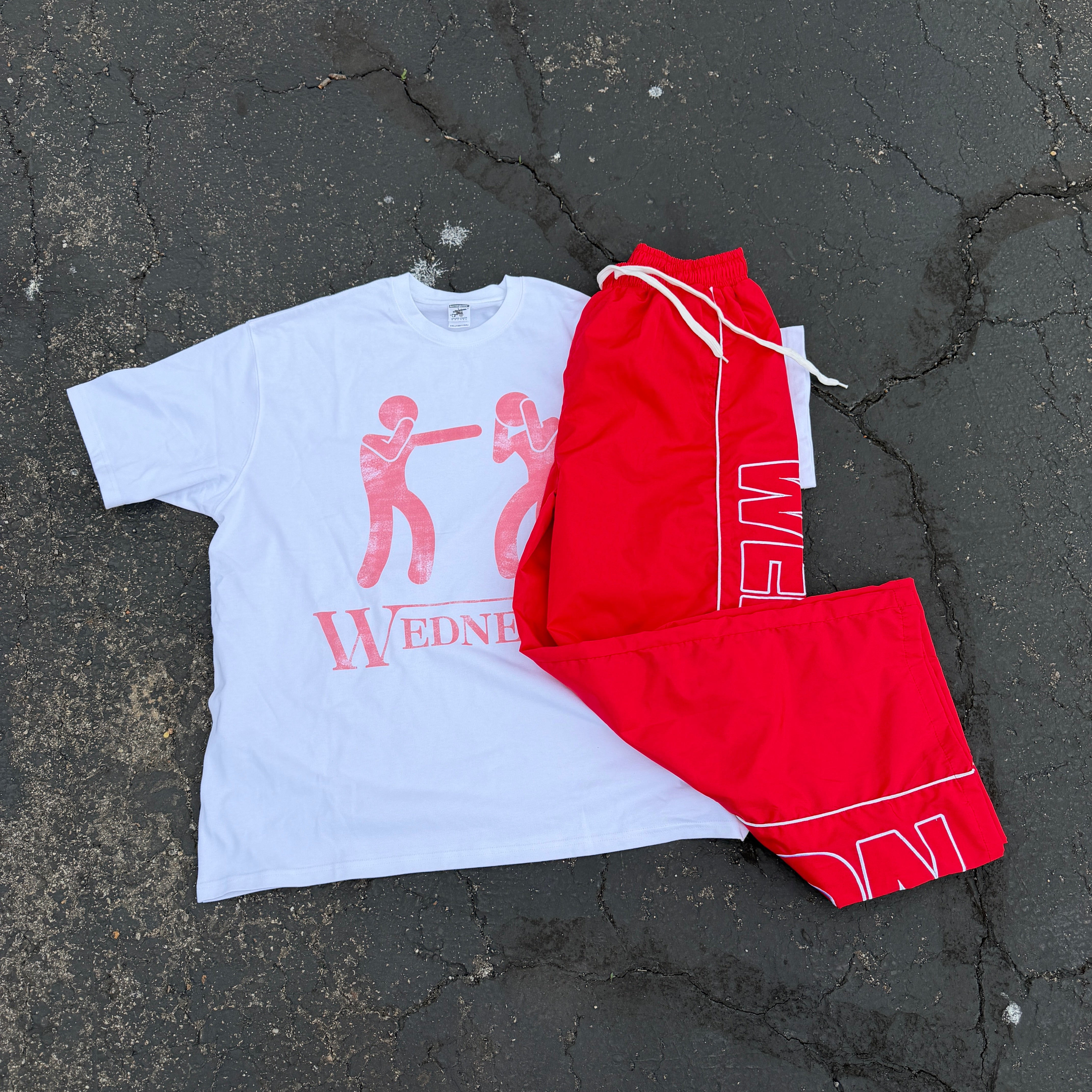 Red and White Nylon Sweats